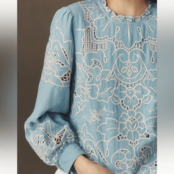 Blue Embroidered Women's Top Anthropologie with tag - Picture 3 of 6